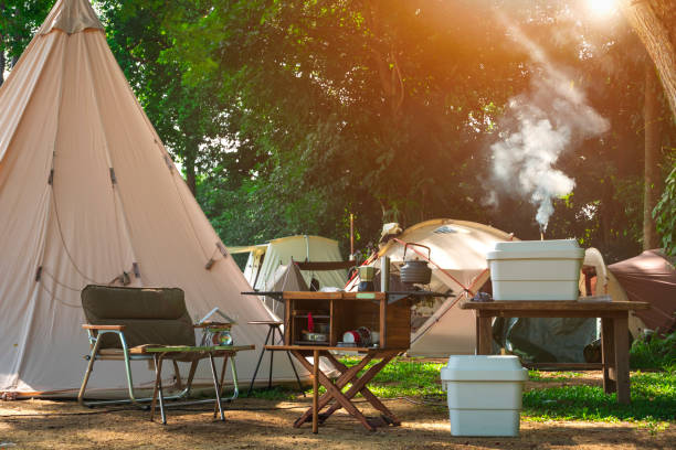 camping cooking setup while camping