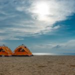 beautiful view of tent setup on beach