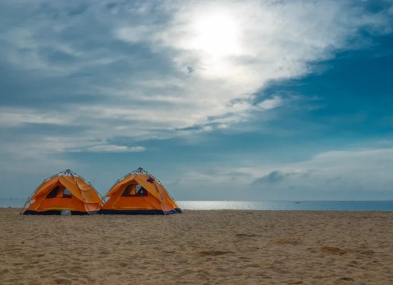 beautiful view of tent setup on beach