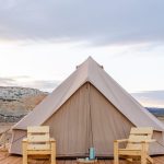 beautiful tent setup for camping with the mountains view