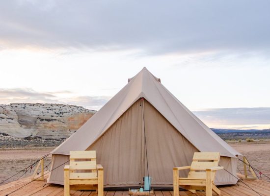 beautiful tent setup for camping with the mountains view
