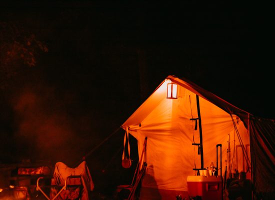 wall tent setup for hunting camp