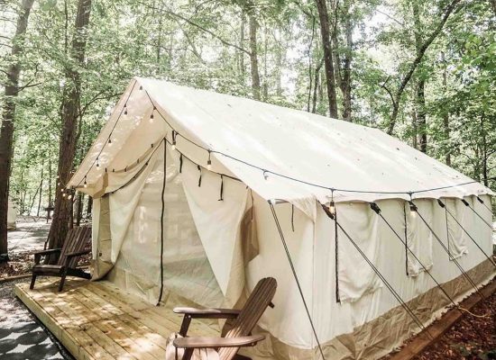 luxury wall tent setup for glamping