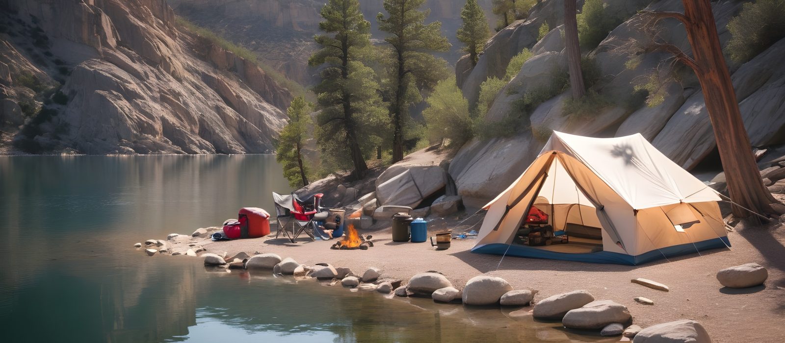 wall tent setup for camping on canyon lake