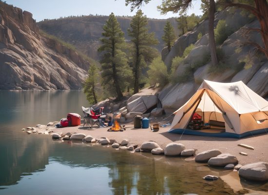 wall tent setup for camping on canyon lake