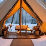 cozy glamping setup in snow for luxury experience