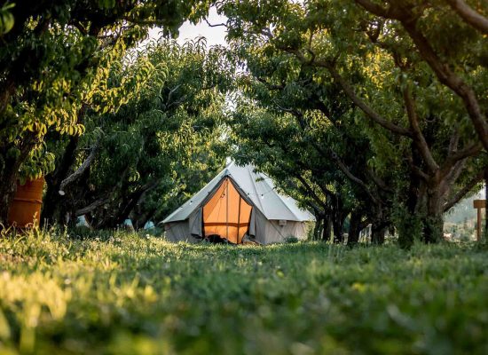 Beautiful glamping tent setup for luxury camping