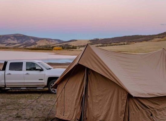 canvas outfitter tent near the lake for camping