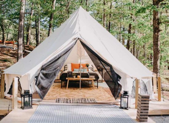 beautiful glamping setup in the forest