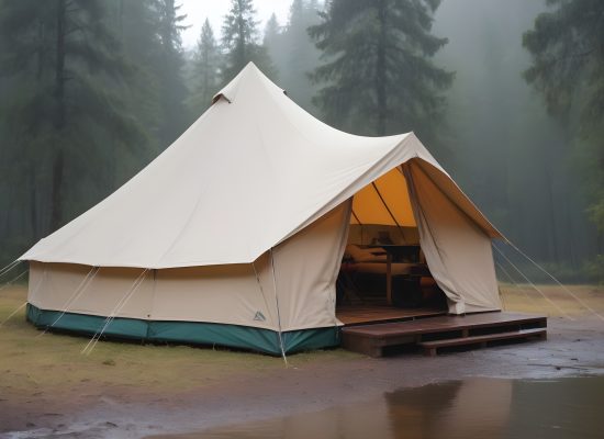 camping in rain with canvas tent