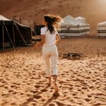 women enjoying desert camping