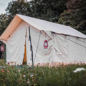 beautiful wall tent setup for camping in nature