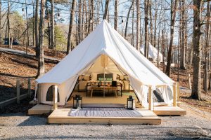 glamping setup in forest