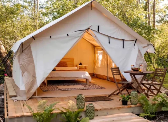 luxury camping setup with wall tent