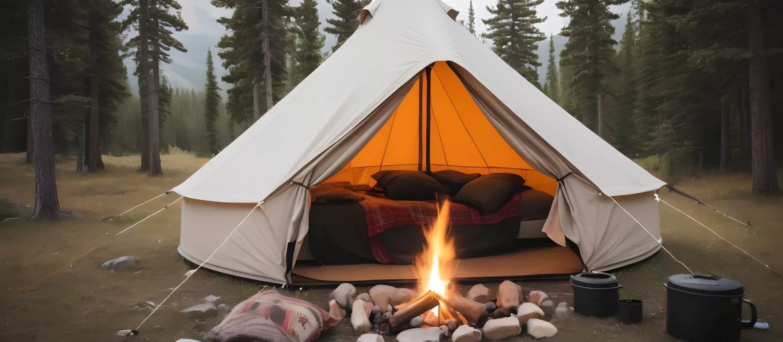camping with wall tent