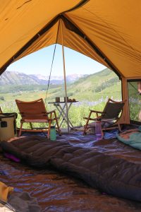 tent setup in mountains