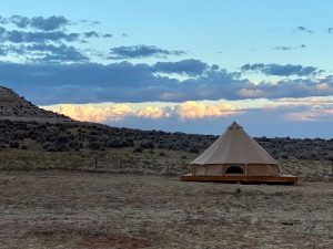 bell tent setup in desert