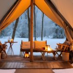 cozy tent setup for winter camping - bell tent