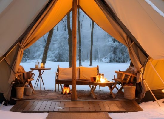 cozy tent setup for winter camping - bell tent