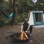 perfect campfire and camping with cabin tent
