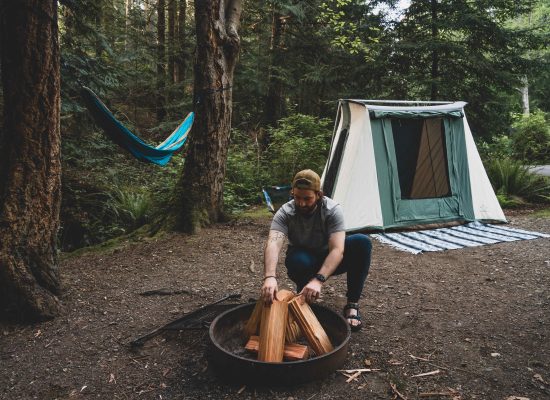 perfect campfire and camping with cabin tent