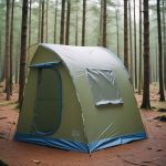 camping shower tent in forest