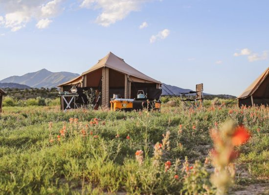 beautiful campsite in the mountains and plains