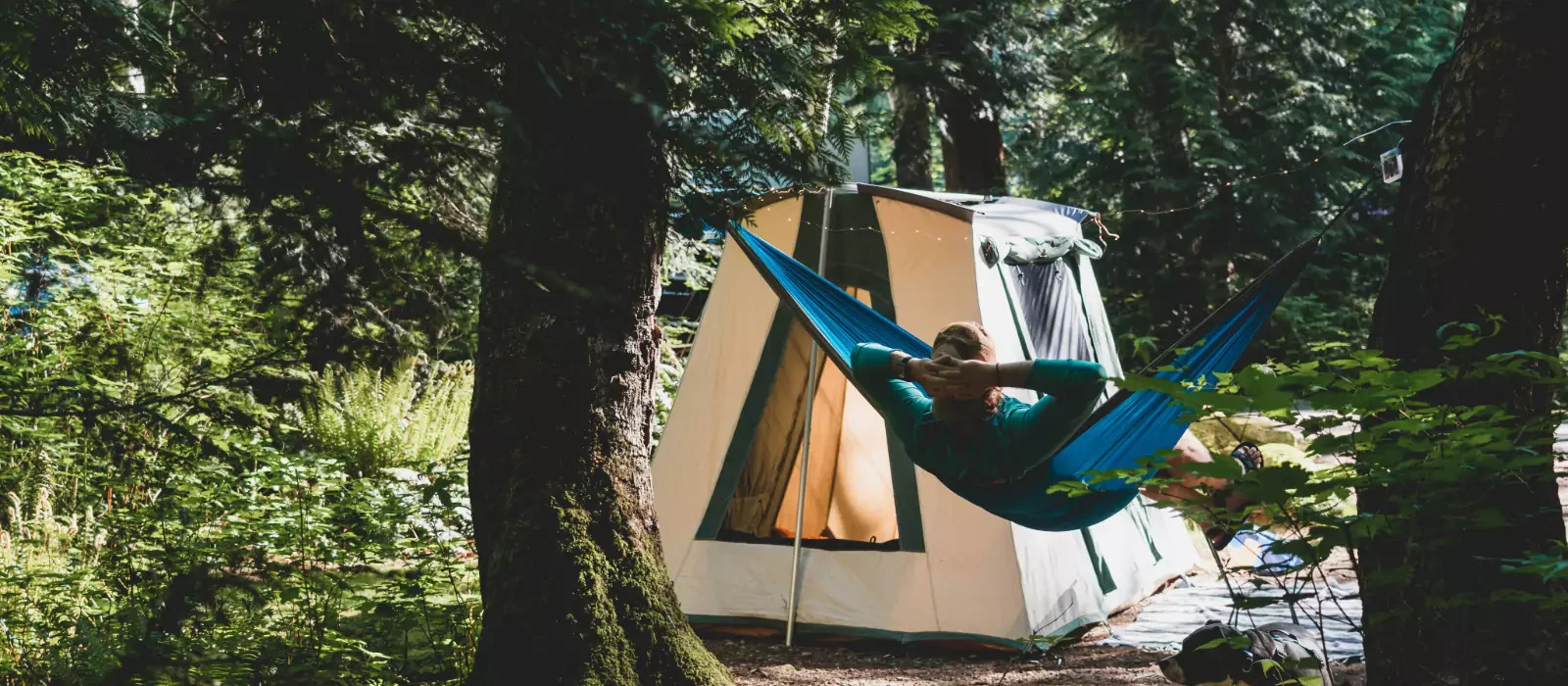 man enjoying solo camping with prota cabin tent