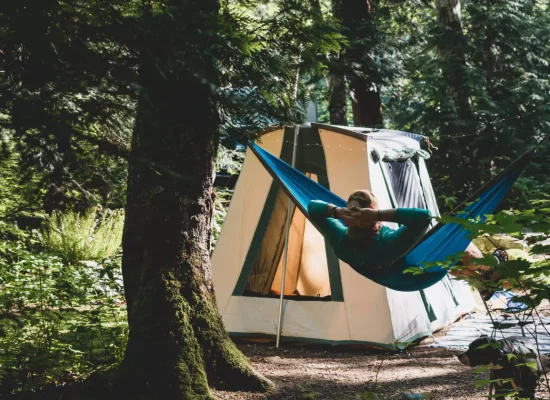 man enjoying solo camping with prota cabin tent