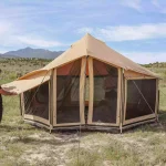 setting up 4 season canvas tent for camping
