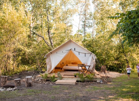 canvas wall tent setup for family camping