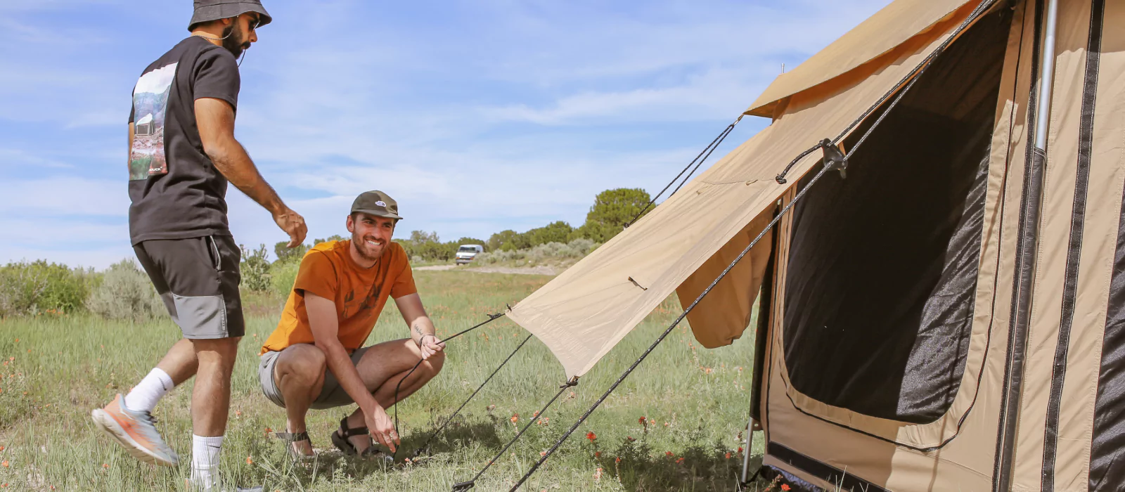 boys setting up a yurt tent for perfect outdoor dventure
