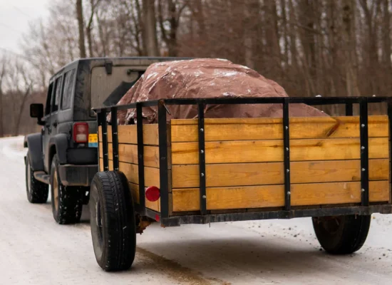 truck in the forest setup for truck bed camping