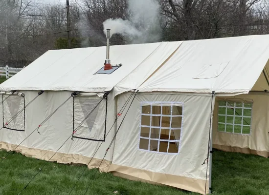 wall tent setup with accessories for