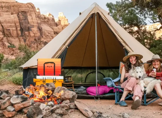 couple enjoying outdoors camping