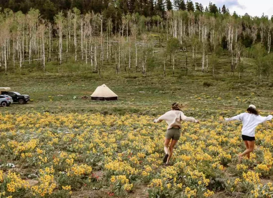friends enjoying camping in colorado camping spot