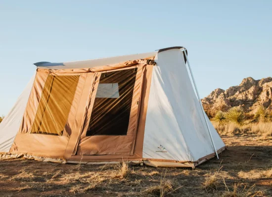 cabin tent setup in plains and mountains for all season camping