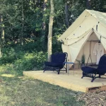wall tent setup on tent pad for camping