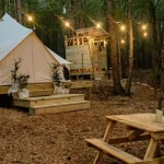 festival tent setup in cozy oasis for warm camping