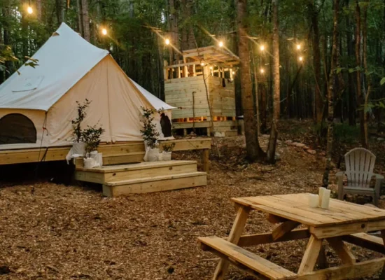 festival tent setup in cozy oasis for warm camping