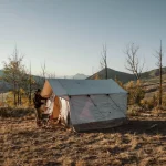 Hunting wall tent in the wilderness