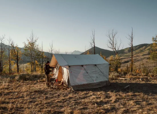 Hunting wall tent in the wilderness