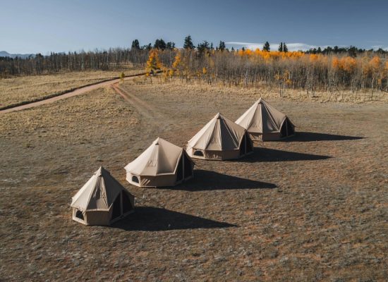 Row of camping tents set up in an open field, highlighting tent buying mistakes first-time campers often make when choosing size and layout.